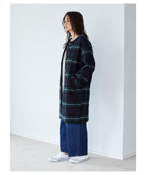 AMERICAN HOLIC(アメリカンホリック)の「ノーカラーフロントボタンコート(ジャケット/アウター・グレー/ブラックウォッチグリーン/グレンチェック・M/L)」の10枚目の写真