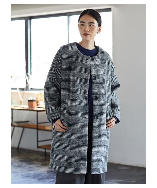 AMERICAN HOLIC(アメリカンホリック)の「ノーカラーフロントボタンコート(ジャケット/アウター・グレー/ブラックウォッチグリーン/グレンチェック・M/L)」の6枚目の写真