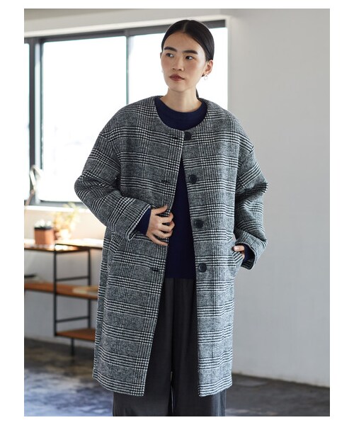 AMERICAN HOLIC(アメリカンホリック)の「ノーカラーフロントボタンコート(ジャケット/アウター・グレー/ブラックウォッチグリーン/グレンチェック・M/L)」の1枚目の写真