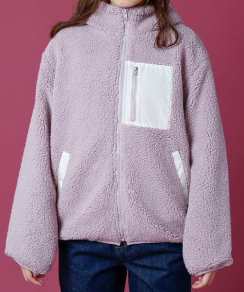 RAY CASSIN（レイカズン）の「配色ボアフードブルゾン（ジャケット/アウター・レディース・ブラウン/生成/ラベンダー・FREE）」の6枚目の写真