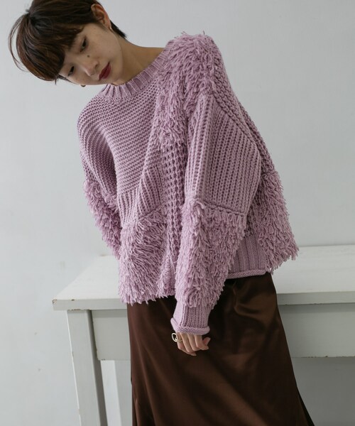 KBF（ケイビーエフ）の「フリンジMIXニット（その他・レディース・PURPLE/IVORY/BROWN・one）」の7枚目の写真