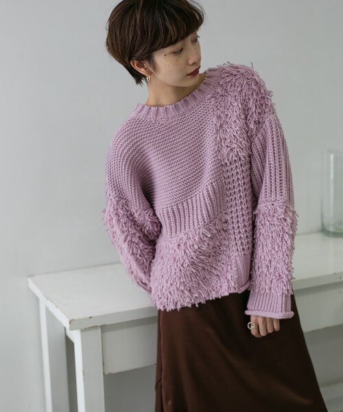 KBF（ケイビーエフ）の「フリンジMIXニット（その他・レディース・PURPLE/IVORY/BROWN・one）」の8枚目の写真