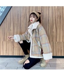 no brand（ノーブランド）の「ボアブルゾン チェック柄 韓国