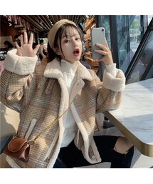 no brand（ノーブランド）の「ボアブルゾン チェック柄 韓国
