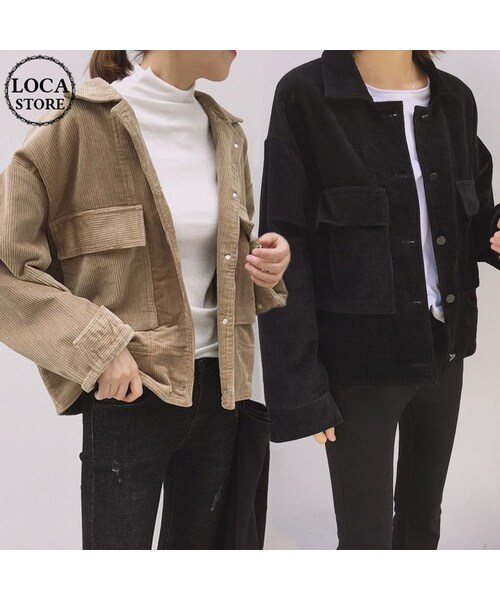 No Brand ノーブランド の コーデュロイ ジャケット ショート丈 レディース アウター ルーズ シンプル 長袖 大人カジュアル 春 秋 韓国 韓国ファッション Dtc ブルゾン Wear