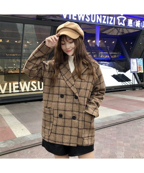 バタクチェック柄 ダブルブレスト テーラードジャケットKYNOCH