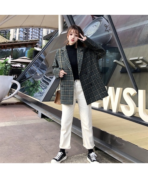 no brand（ノーブランド）の「チェック柄 ラシャ テーラードジャケット