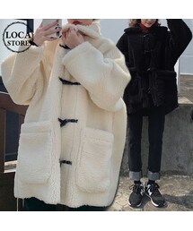 ボア ダッフルコート 韓国ファッション レディース もこもこ 防寒 ハーフコート アウター ホーンバックル ホワイト ブラック 秋冬 秋 冬 (DTC-606392362025)