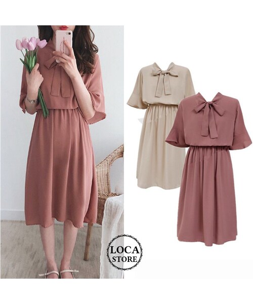 No Brand ノーブランド の レディース ボウタイリボン ワンピース ハイウエスト リボン ガーリー フェミニン 韓国ファッション オルチャン Dct ワンピース Wear