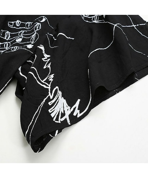 no brand（ノーブランド）の「レディース デザインプリント シャツワンピース 個性的ファッション モノトーン フリル アシンメトリー 半袖 韓国ファッション (DCT-574246284487)（ワンピース・レディース・その他）」の7枚目の写真