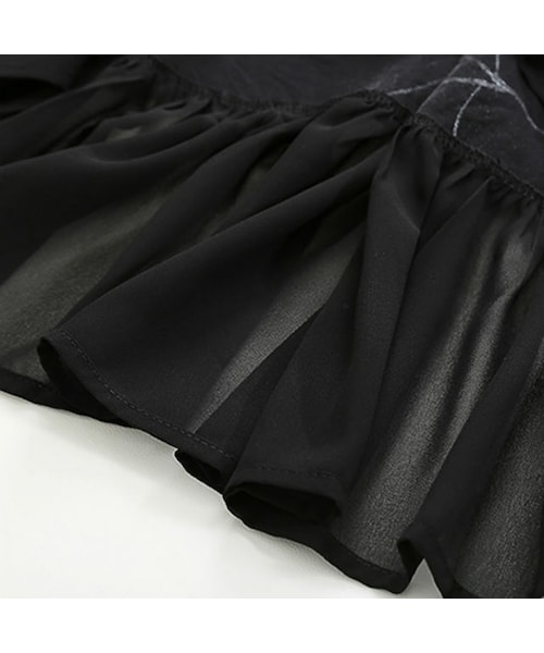 no brand（ノーブランド）の「レディース デザインプリント シャツワンピース 個性的ファッション モノトーン フリル アシンメトリー 半袖 韓国ファッション (DCT-574246284487)（ワンピース・レディース・その他）」の9枚目の写真