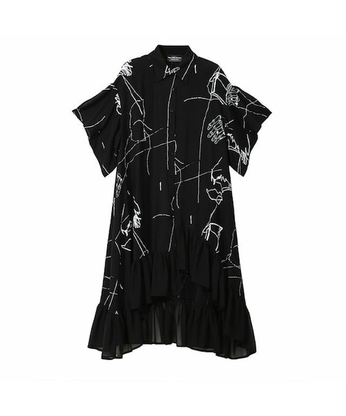 no brand（ノーブランド）の「レディース デザインプリント シャツワンピース 個性的ファッション モノトーン フリル アシンメトリー 半袖 韓国ファッション (DCT-574246284487)（ワンピース・レディース・その他）」の10枚目の写真