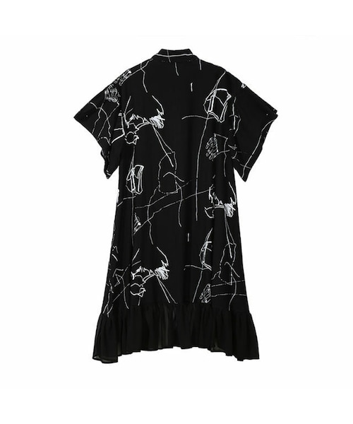 no brand（ノーブランド）の「レディース デザインプリント シャツワンピース 個性的ファッション モノトーン フリル アシンメトリー 半袖 韓国ファッション (DCT-574246284487)（ワンピース・レディース・その他）」の11枚目の写真