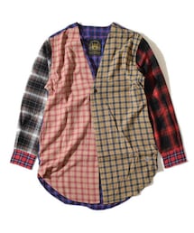 ALDIES | Collarless Nel Long Shirt(Beige)(シャツ/ブラウス)