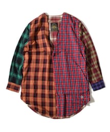 ALDIES | Collarless Nel Long Shirt(Brown)(シャツ/ブラウス)