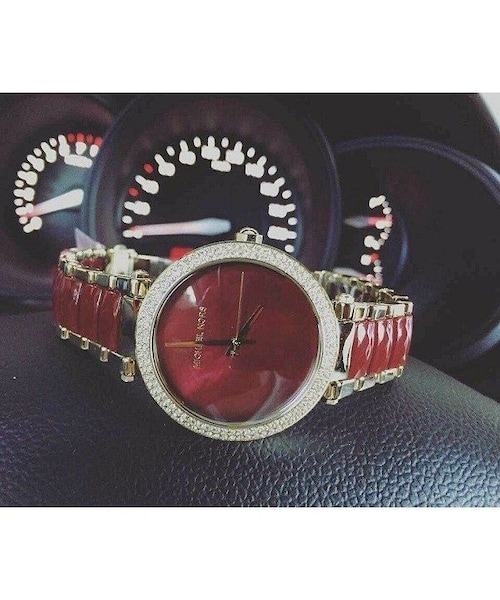 MICHAEL KORS レッドレザー アナログ時計