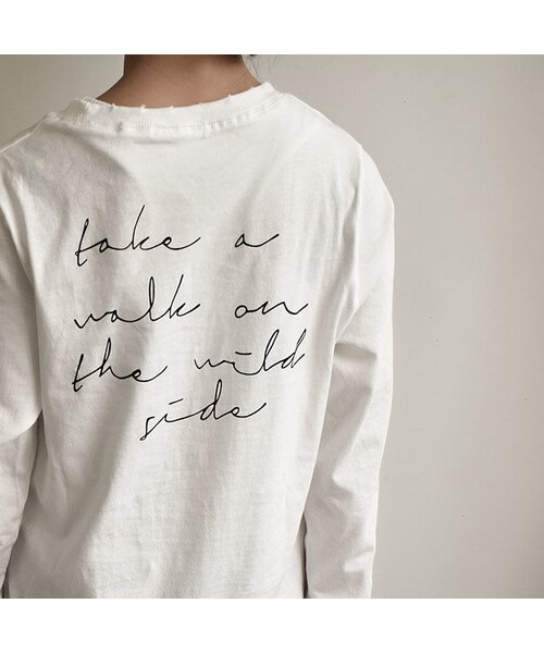 Lavish Gate（ラヴィッシュゲート）の「tops-02017 　ヴィンテージ風　ロゴデザインロングＴシャツ　ホワイト 　ブラウン　ブラック（Tシャツ/カットソー・レディース・その他）」の6枚目の写真