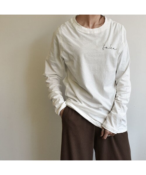 Lavish Gate（ラヴィッシュゲート）の「tops-02017 　ヴィンテージ風　ロゴデザインロングＴシャツ　ホワイト 　ブラウン　ブラック（Tシャツ/カットソー・レディース・その他）」の5枚目の写真