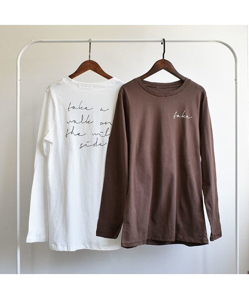 Lavish Gate（ラヴィッシュゲート）の「tops-02017 　ヴィンテージ風　ロゴデザインロングＴシャツ　ホワイト 　ブラウン　ブラック（Tシャツ/カットソー・レディース・その他）」の9枚目の写真