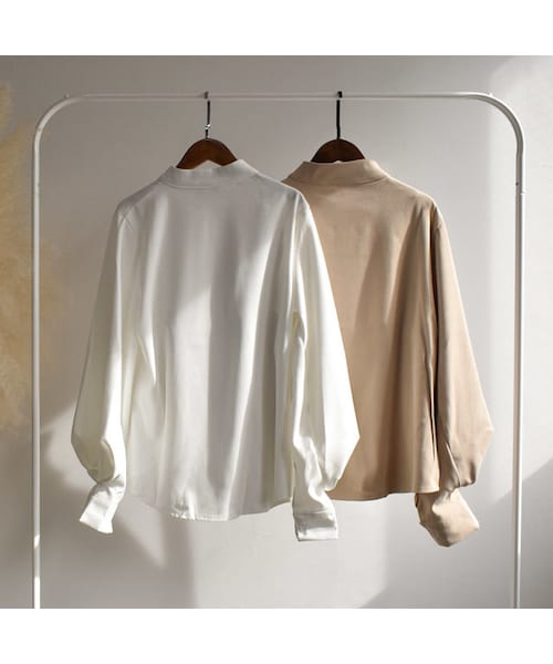 Lavish Gate（ラヴィッシュゲート）の「tops-02031　ボリュームスリーブ　バンドカラーシャツブラウス　ベージュ　ホワイト（シャツ/ブラウス・レディース・その他）」の10枚目の写真