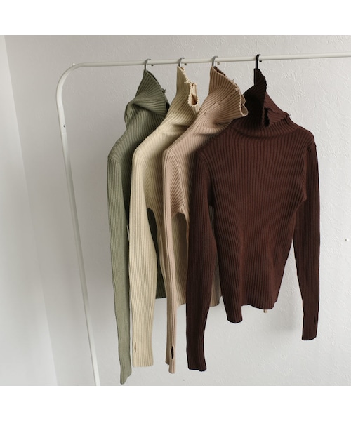 Lavish Gate(ラヴィッシュゲート)の「knit-02056 リブタートルネックニットトップス エクリュ モカベージュ ブラウン ピスタチオ(ニット/セーター・レディース・その他)」の6枚目の写真