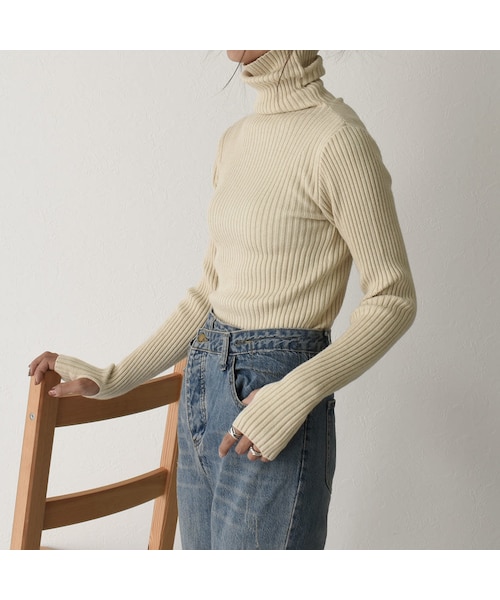 Lavish Gate(ラヴィッシュゲート)の「knit-02056 リブタートルネックニットトップス エクリュ モカベージュ ブラウン ピスタチオ(ニット/セーター・レディース・その他)」の2枚目の写真