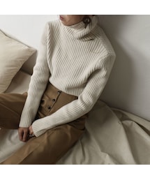 Lavish Gate | knit-02062 リブタートルネックニットプルオーバー オートミール ダスティパープル モカベージュ(ニット/セーター)