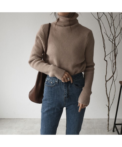 Lavish Gate（ラヴィッシュゲート）の「knit-02062　リブタートルネックニットプルオーバー　オートミール　ダスティパープル　モカベージュ（ニット/セーター・レディース・その他）」の6枚目の写真