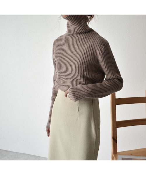 Lavish Gate（ラヴィッシュゲート）の「knit-02062　リブタートルネックニットプルオーバー　オートミール　ダスティパープル　モカベージュ（ニット/セーター・レディース・その他）」の4枚目の写真