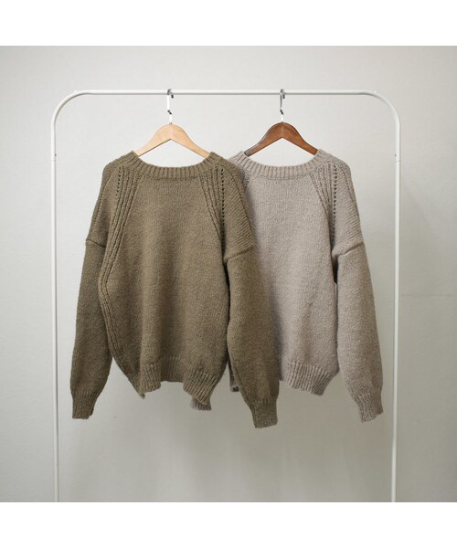 Lavish Gate(ラヴィッシュゲート)の「knit-02065 ウール混 クルーネックニットプルオーバー オートミール カーキ(ニット/セーター・レディース・その他)」の10枚目の写真