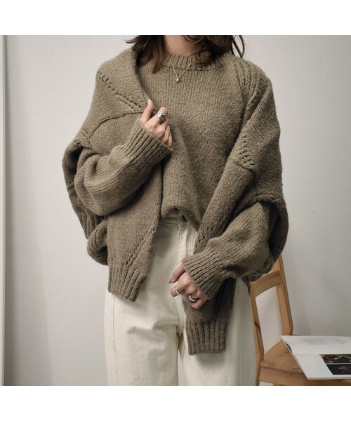 Lavish Gate(ラヴィッシュゲート)の「knit-02065 ウール混 クルーネックニットプルオーバー オートミール カーキ(ニット/セーター・レディース・その他)」の11枚目の写真