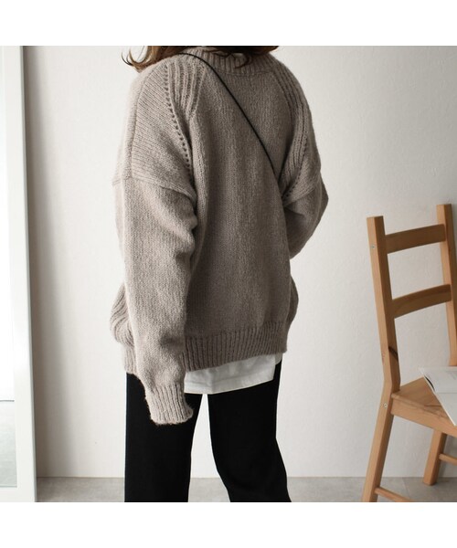 Lavish Gate(ラヴィッシュゲート)の「knit-02065 ウール混 クルーネックニットプルオーバー オートミール カーキ(ニット/セーター・レディース・その他)」の5枚目の写真