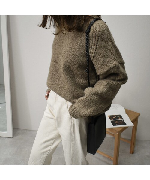 Lavish Gate(ラヴィッシュゲート)の「knit-02065 ウール混 クルーネックニットプルオーバー オートミール カーキ(ニット/セーター・レディース・その他)」の3枚目の写真