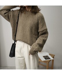 Lavish Gate | knit-02065 ウール混 クルーネックニットプルオーバー オートミール カーキ(ニット/セーター)