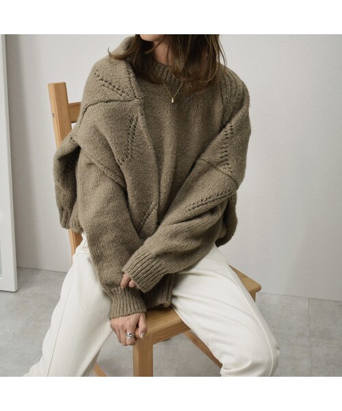 Lavish Gate(ラヴィッシュゲート)の「knit-02065 ウール混 クルーネックニットプルオーバー オートミール カーキ(ニット/セーター・レディース・その他)」の12枚目の写真