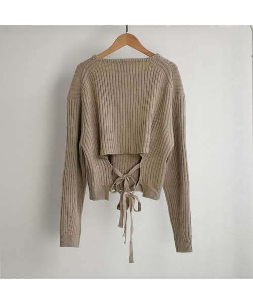 Lavish Gate（ラヴィッシュゲート）の「knit-02067　ウール混　バックリボンリブニット　オフホワイト　ベージュ　ブラック　カーキ（ニット/セーター・レディース・その他）」の12枚目の写真