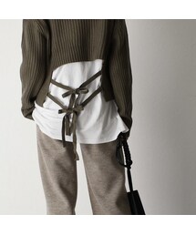 Lavish Gate | knit-02067 ウール混 バックリボンリブニット オフホワイト ベージュ ブラック カーキ(ニット/セーター)