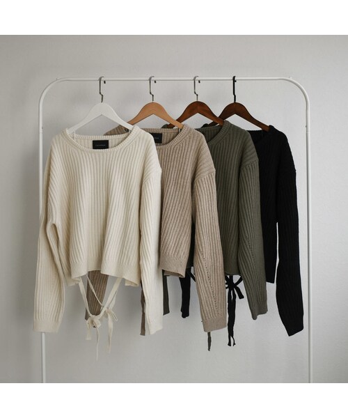Lavish Gate（ラヴィッシュゲート）の「knit-02067　ウール混　バックリボンリブニット　オフホワイト　ベージュ　ブラック　カーキ（ニット/セーター・レディース・その他）」の11枚目の写真