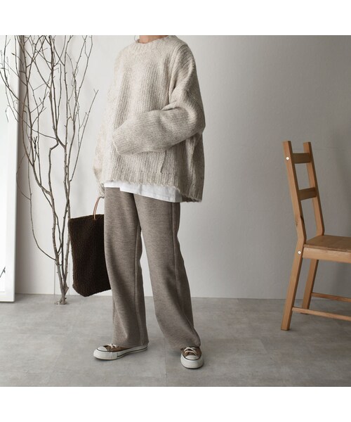 Lavish Gate（ラヴィッシュゲート）の「bottoms-02045　ニットセミワイドパンツ　モカ（その他パンツ・レディース・その他）」の4枚目の写真