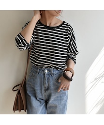 Lavish Gate | tops-02057　ルーズボーダートップス　ブラック×ホワイト(Tシャツ/カットソー)