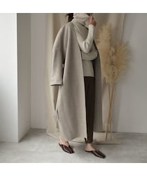 Lavish Gate | 12月下旬～1月上旬入荷分　予約販売　coat-06001　ノーカラー　ウール　ロングガウンコート　リバー仕立て　オートミール(ノーカラージャケット)