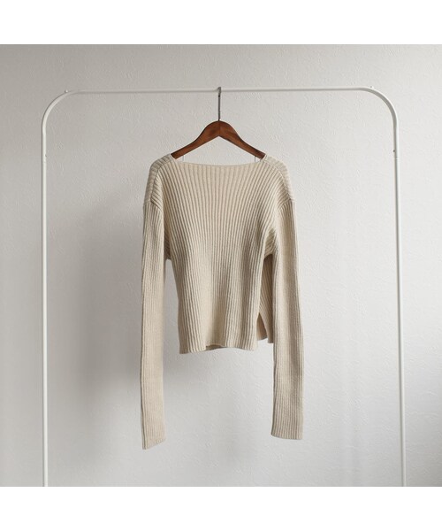 Lavish Gate（ラヴィッシュゲート）の「knit-02049　カシュクールリブトップス　ブラック　ホワイト　ベージュ（ニット/セーター・レディース・その他）」の9枚目の写真