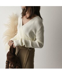 Lavish Gate | knit-02049　カシュクールリブトップス　ブラック　ホワイト　ベージュ(ニット/セーター)