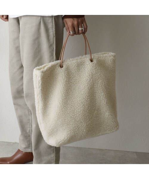 Lavish Gate（ラヴィッシュゲート）の「bag2-02476　本革ハンドル　ボアトートバッグ　オフホワイト　ダークブラウン（トートバッグ・レディース・その他）」の7枚目の写真