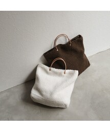 Lavish Gate | bag2-02476　本革ハンドル　ボアトートバッグ　オフホワイト　ダークブラウン(トートバッグ)