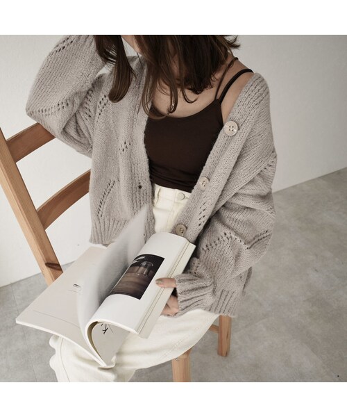 Lavish Gate(ラヴィッシュゲート)の「knit-02066 ウール混 Vネックオーバーニットカーディガン オートミール カーキ(カーディガン/ボレロ・レディース・その他)」の8枚目の写真