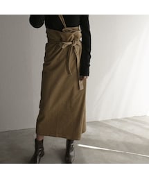 Lavish Gate | bottoms-04008　日本製　コーデュロイ　ワンショルダーストラップ　ラップスカート　ベージュ　ブラウン(スカート)