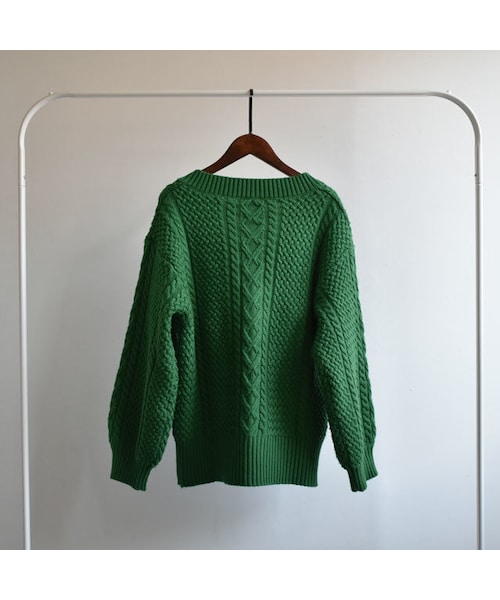 Lavish Gate（ラヴィッシュゲート）の「knit-02031　ウール混　キーネック　アランニットプルオーバー　グリーン（ニット/セーター・レディース・その他）」の11枚目の写真