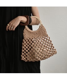 Lavish Gate | bag2-02461 サークルウッドハンドル ネットバッグ 巾着付き アイボリー ブラウン ブラック(ハンドバッグ)