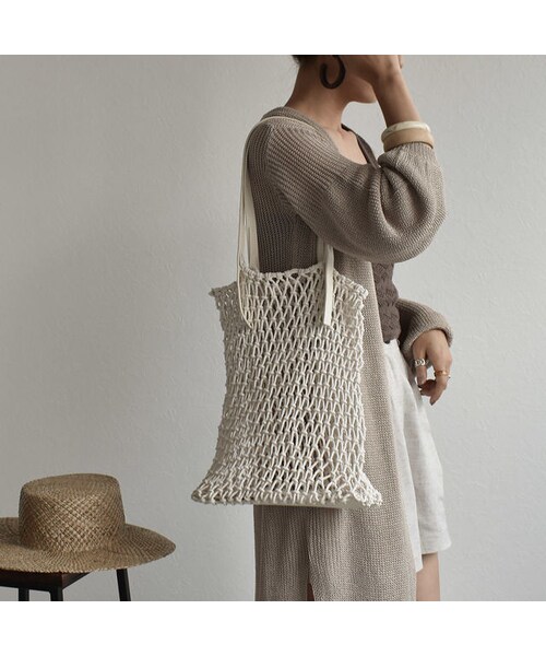 Lavish Gate（ラヴィッシュゲート）の「bag2-02459　スクエアネット　トートバッグ　インナーポーチ付き　オフホワイト　ブラウン　グレージュ　ブラック（トートバッグ・レディース・その他）」の7枚目の写真